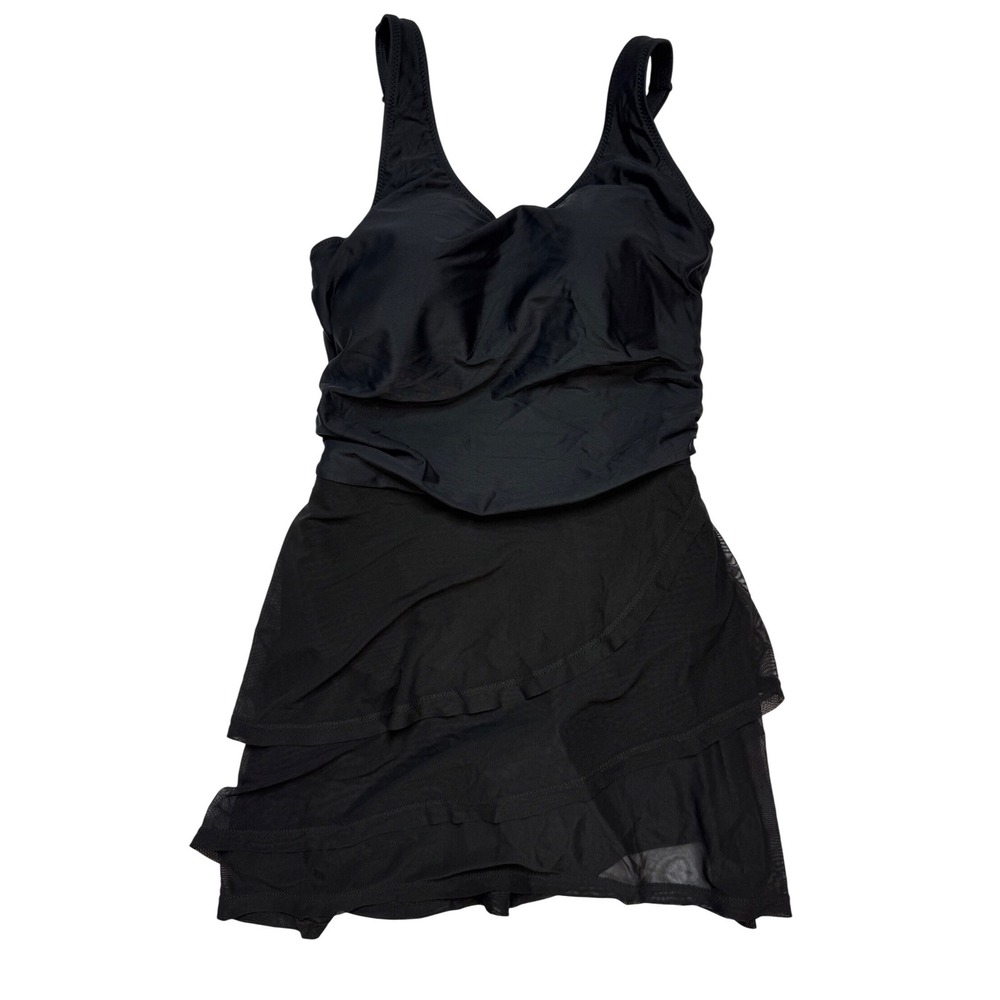 Cicibird Women Black Tiered Mesh Swim Dress One Piece Swimsuit Size M NWT